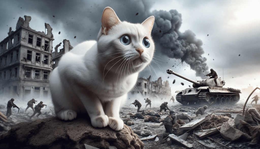חתול מבוהל ומלחמה מסביבו