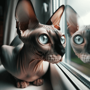 חתול ספינקס מביט בחלון
