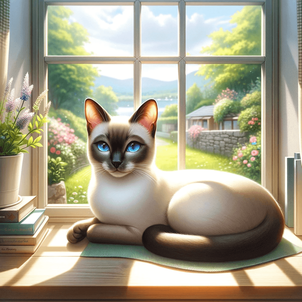 חתול סיאמי יושב על החלון