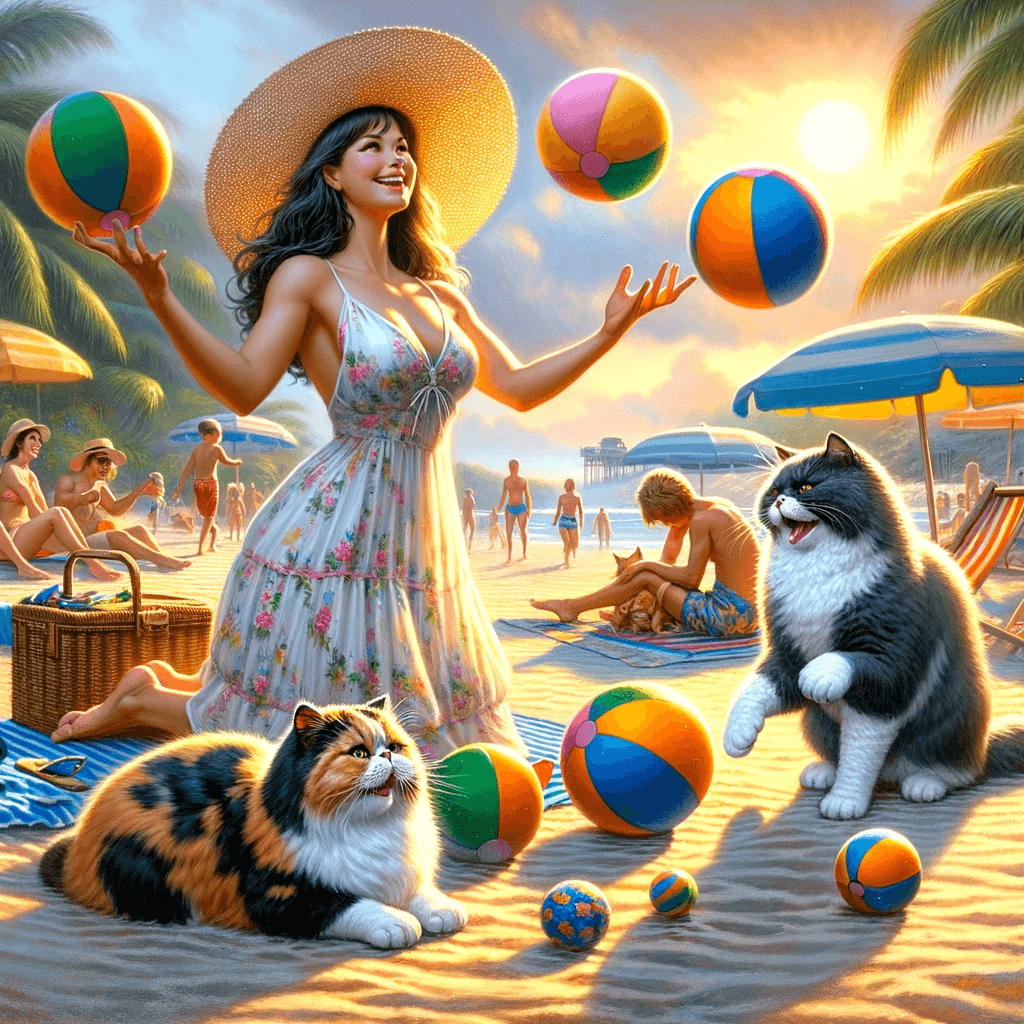 חתולים משחקים בחוף הים