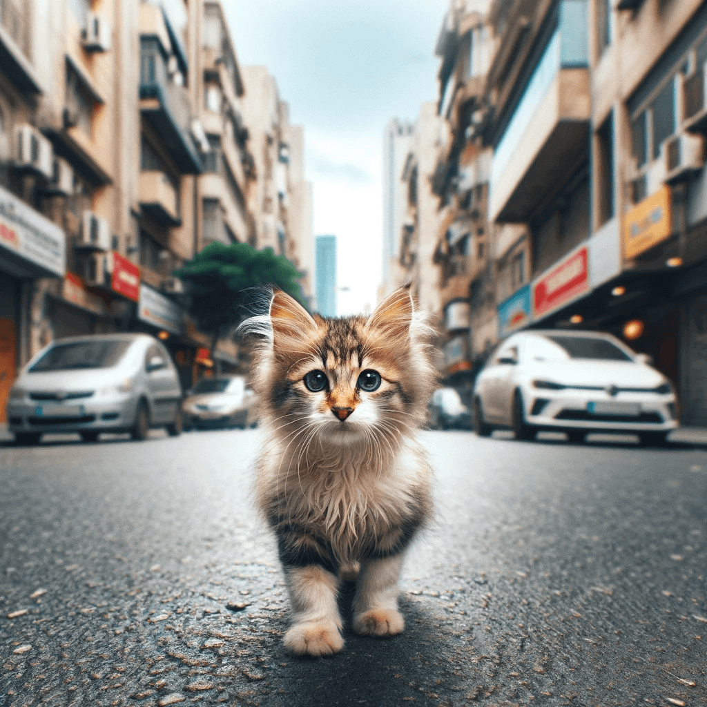חתלתול אבוד ברחוב באמצע הכביש