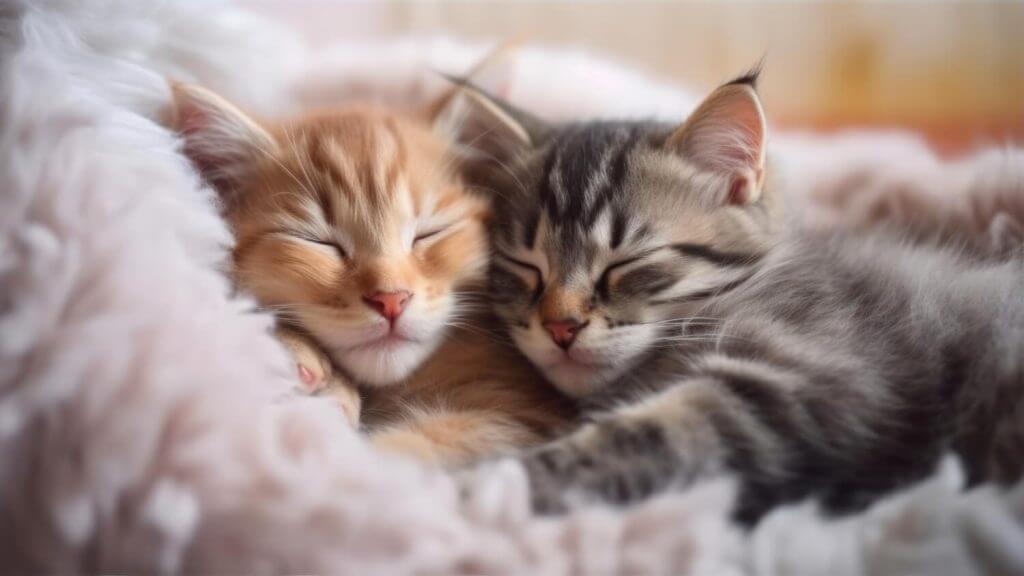 שני חתולים ישנים ביחד מחובקים
