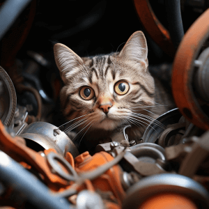 חתול חמוד תקוע במנוע