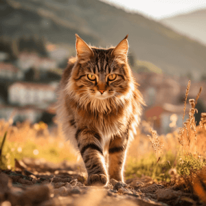 חתול טאבי מטייל בשדות