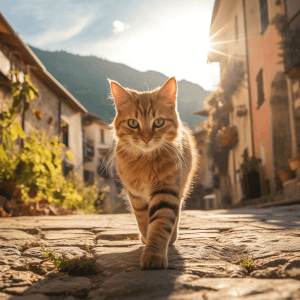 חתול טאבי מסתובב ברחוב