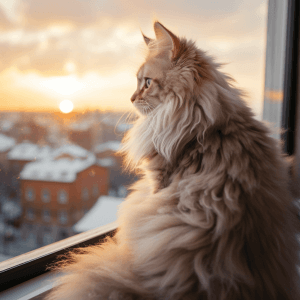 חתול סיבירי מתבונן בחלון