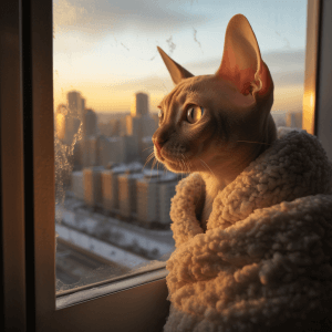 חתול פטרבורג ספינקס מכוסה בשמיכה