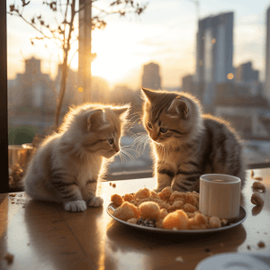 חתלתולים אוכלים מהצלחת