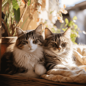 שני חתולים שוכבים ביחד