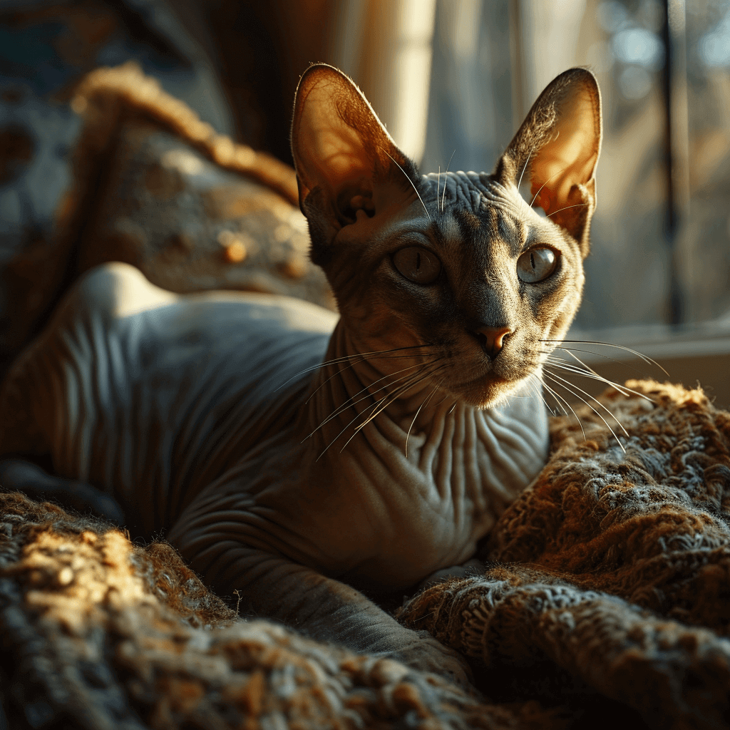 חתול ספינקס באווירה חמה בבית