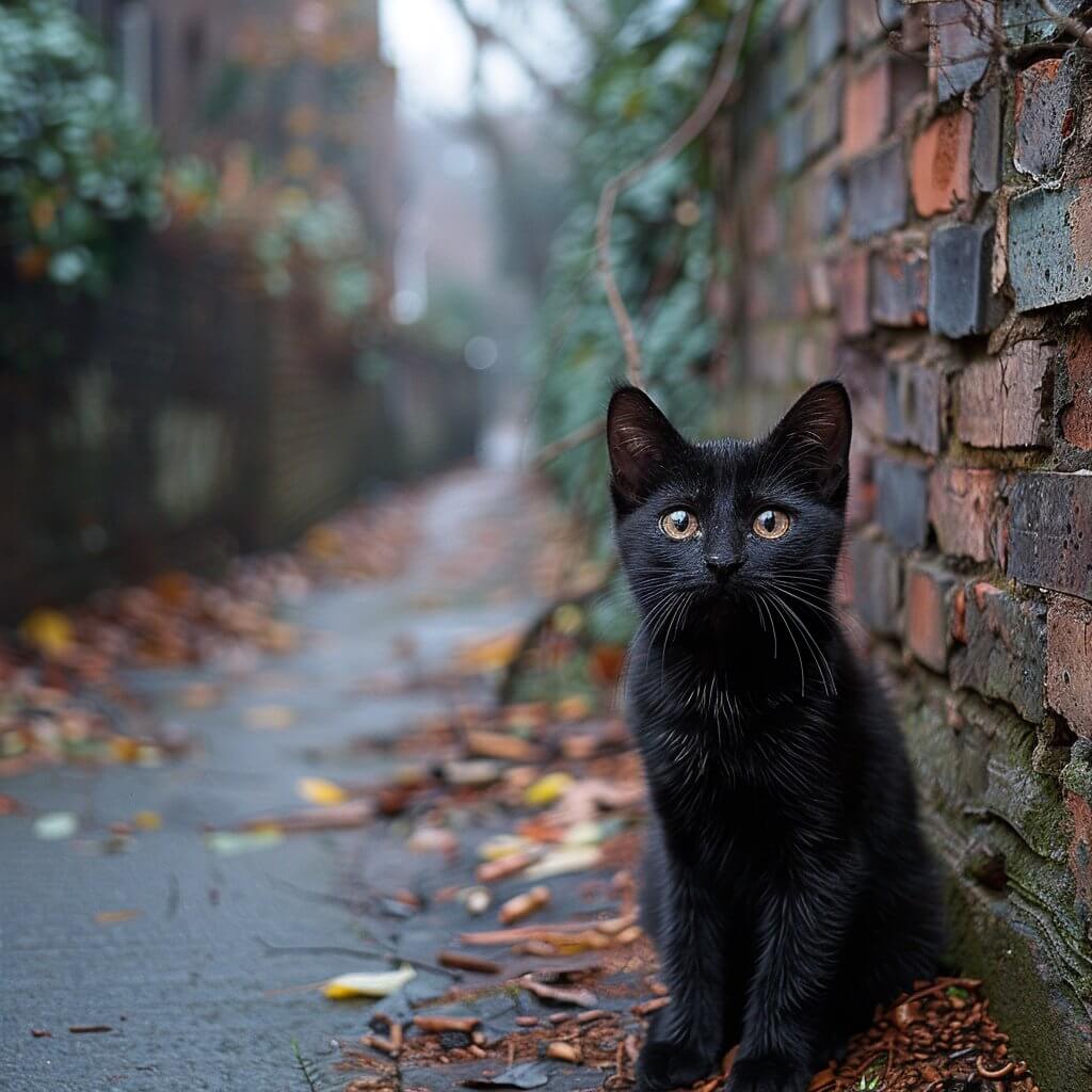 חתלתול שחור יושב בחוץ