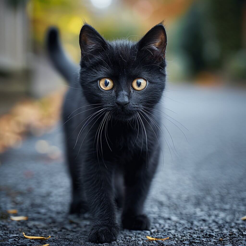 חתלתול שחור על אספלט