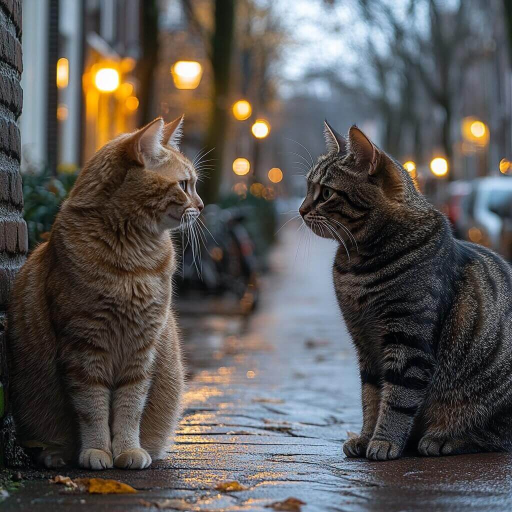 2 חתולים מתקשרים ברחוב