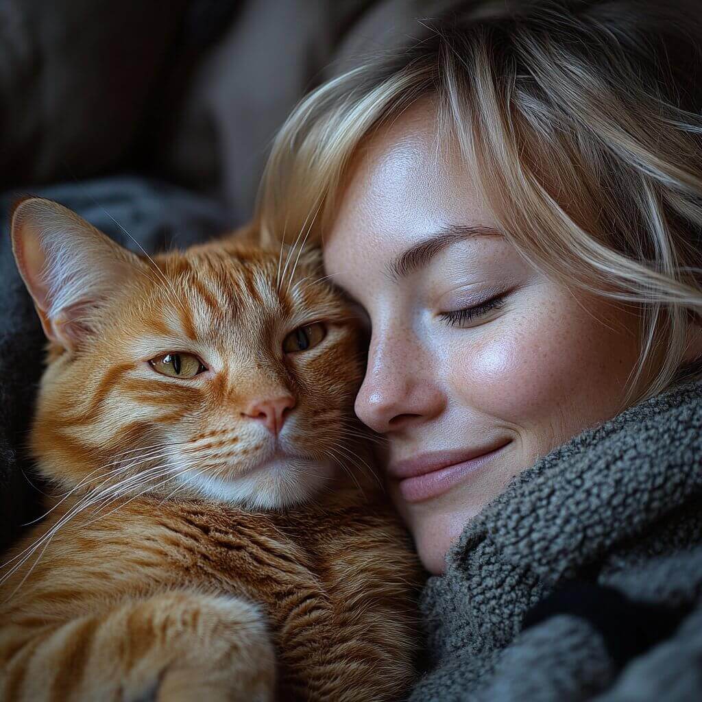 חתול ג'ינג'י עם הבעלים