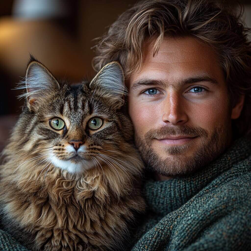 חתול מייקון יחד עם בעליו